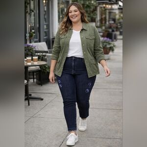 Ralph Lauren Capri Jeans 20W Dark Wash Raw Hem Plus Size Embroidered